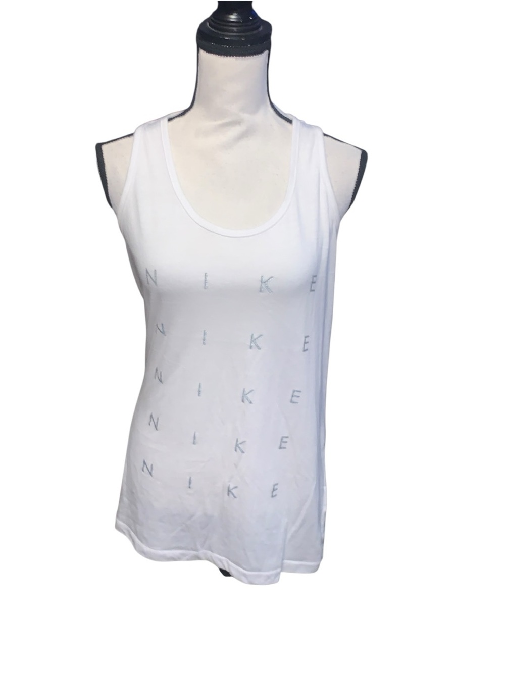 Nike Sportswear White Scoop Neck Racerback Logo Tank Top Slim Fit